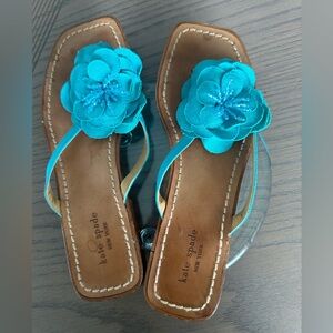 Kate Spade New York Blue Vintage Sandals. Sz. 9B.Made in Italy Flower Cloth/Bead
